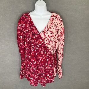 Cato Top Womens Plus Size 18/20W‎ Floral Print Long Sleeve Wrap Blouse Romantic